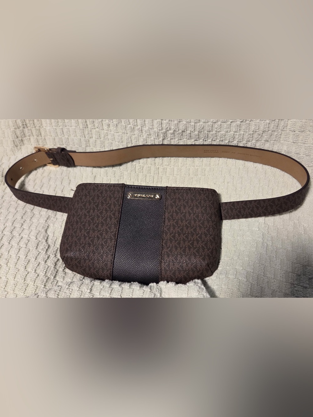 Michael Kors Dark Brown Monogram Logo Belt Bag with Chocolate Center Stripe